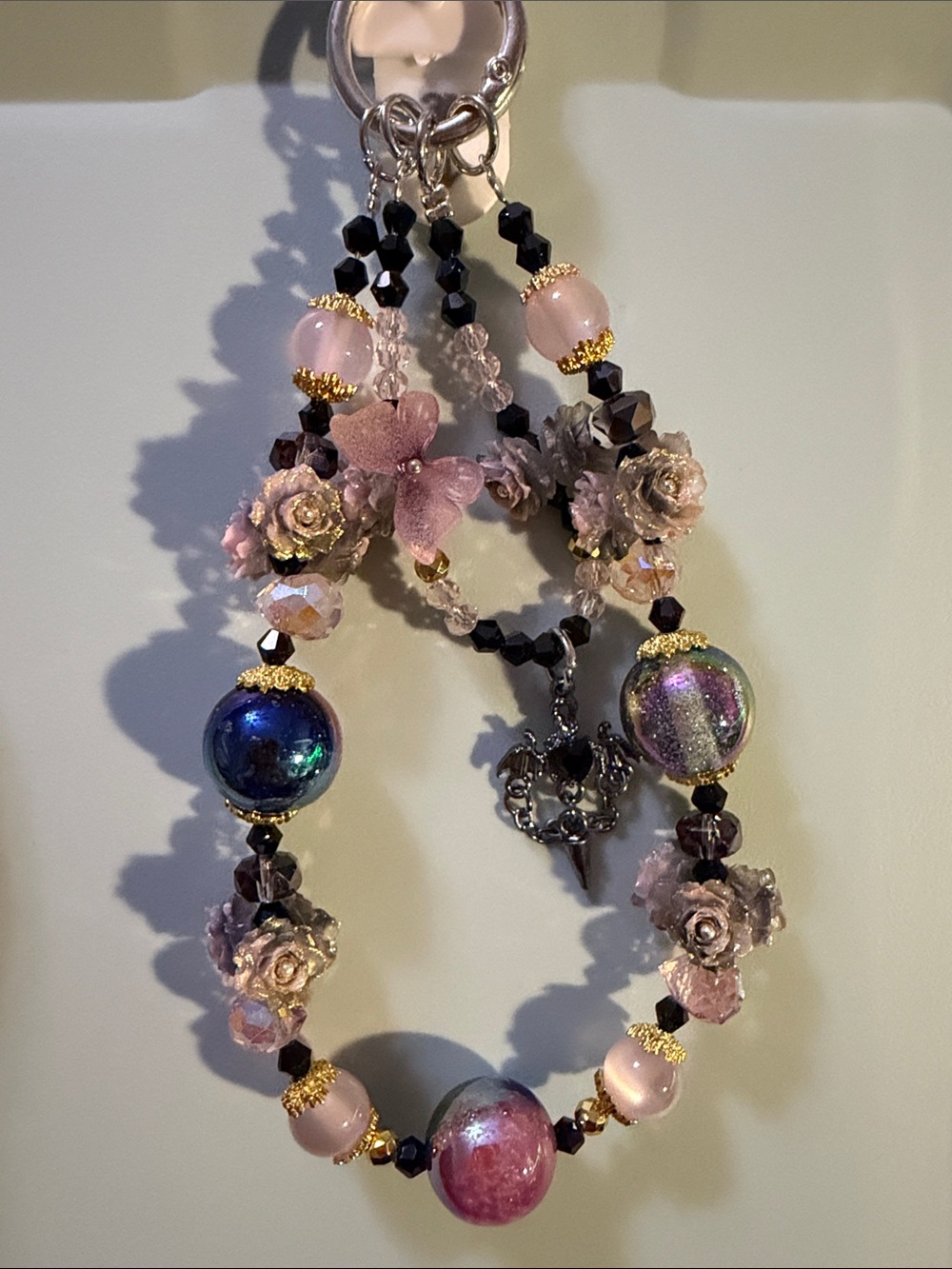 Handcrafted Pink & Purple Floral Beaded Phone/Key/Bag Chain